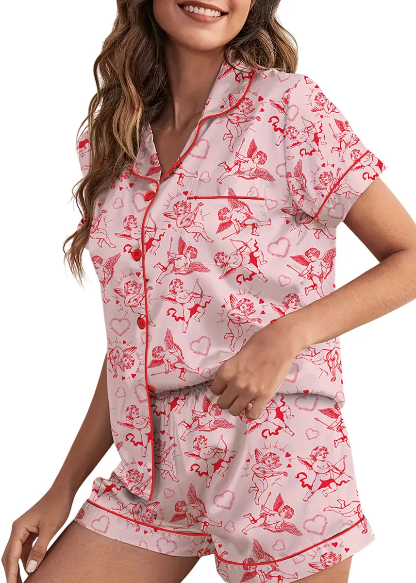 Romantic Valentine's Day Satin Pajamas Set For Women