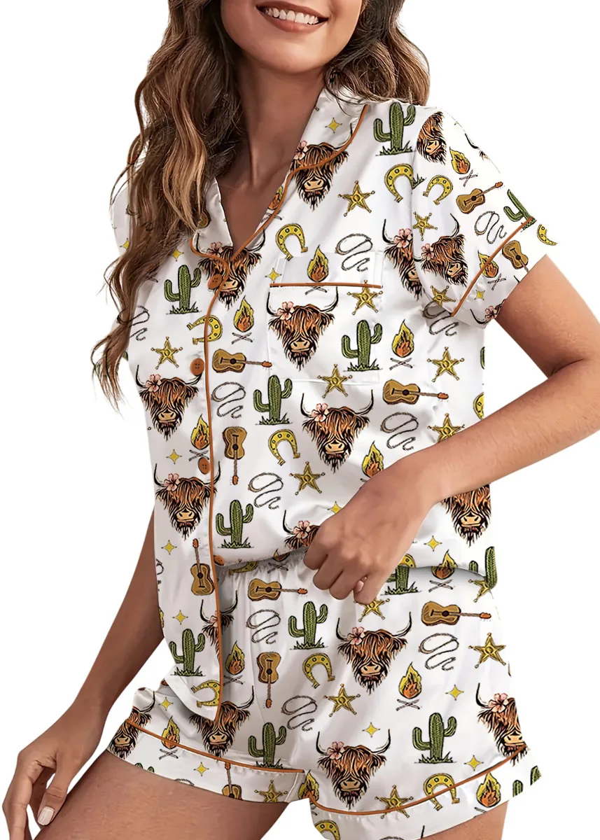 Women’s Rustic Americana Western Satin Pajama Set For Women