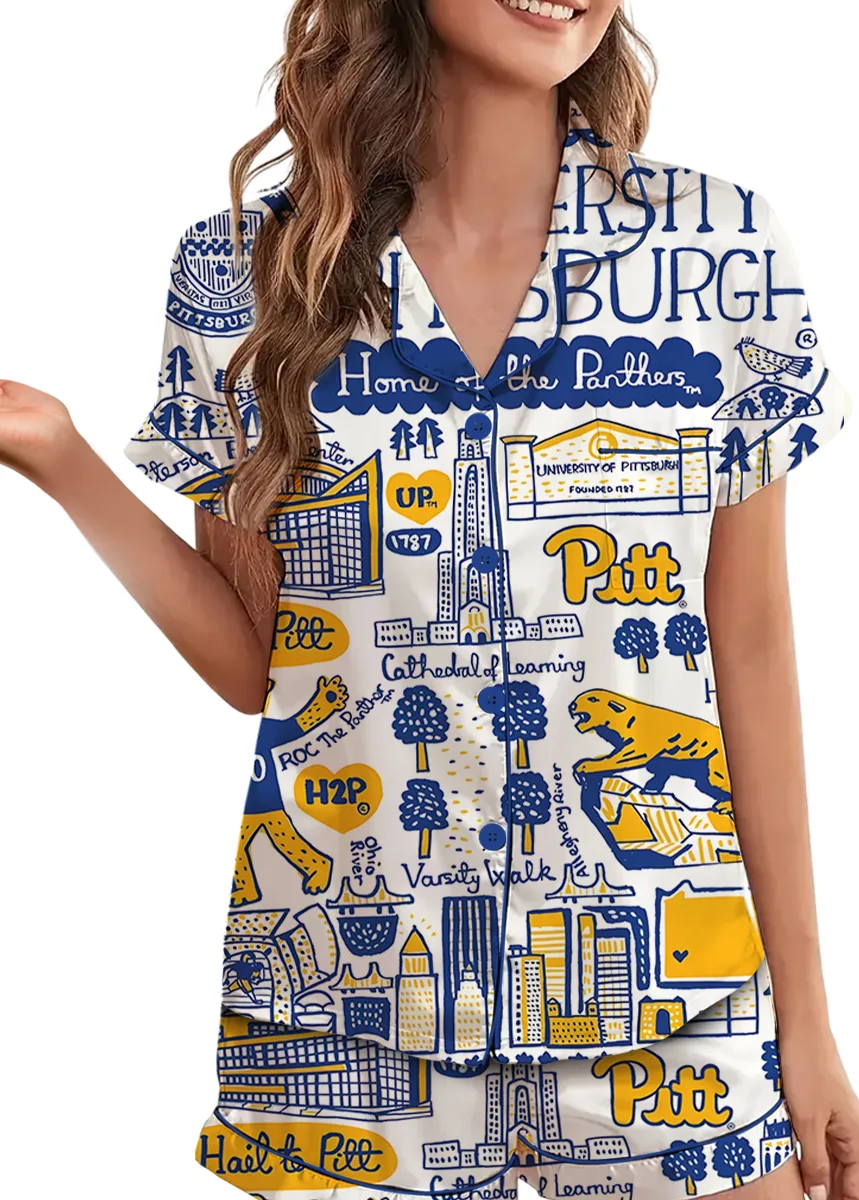 University Of Pittsburgh Satin Pajama Set For Women - Image 4