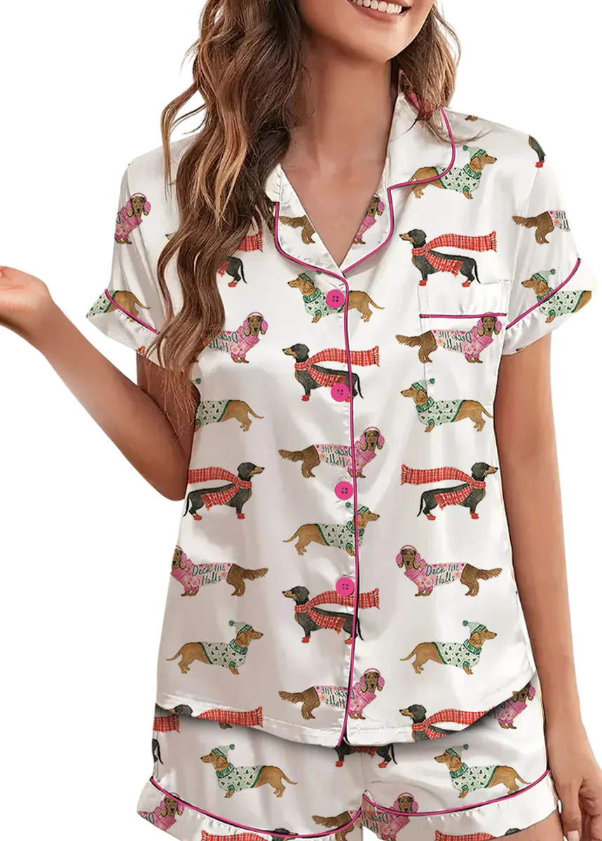 Women's Dachshund Cute Dog Satin Pajama Set For Women