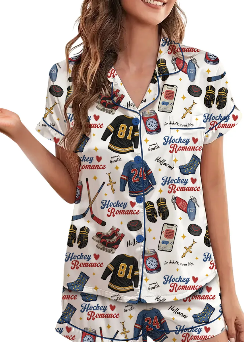 Hockey Romance Satin Pajamas Set For Women - Image 5