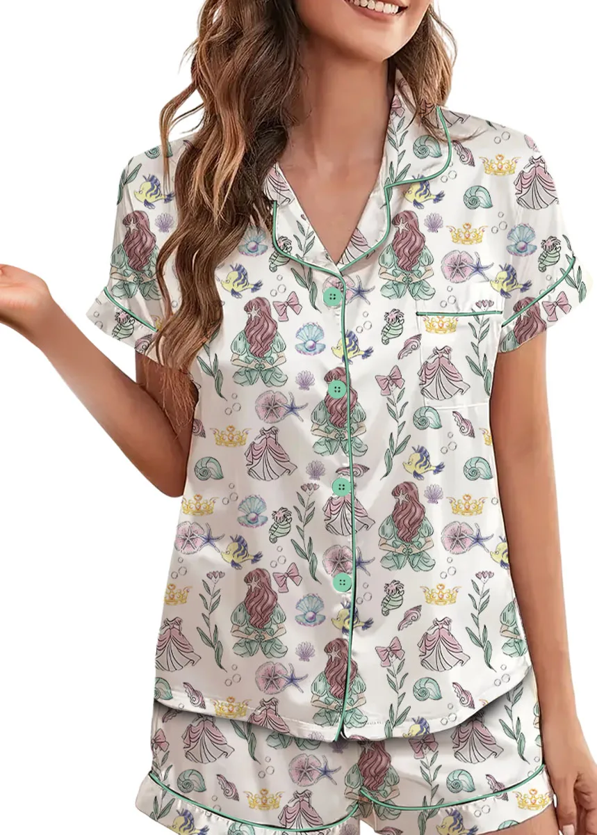 Women's Princesses Back View Pajamas Set For Women, White Color, US Size S-5XL - Image 4