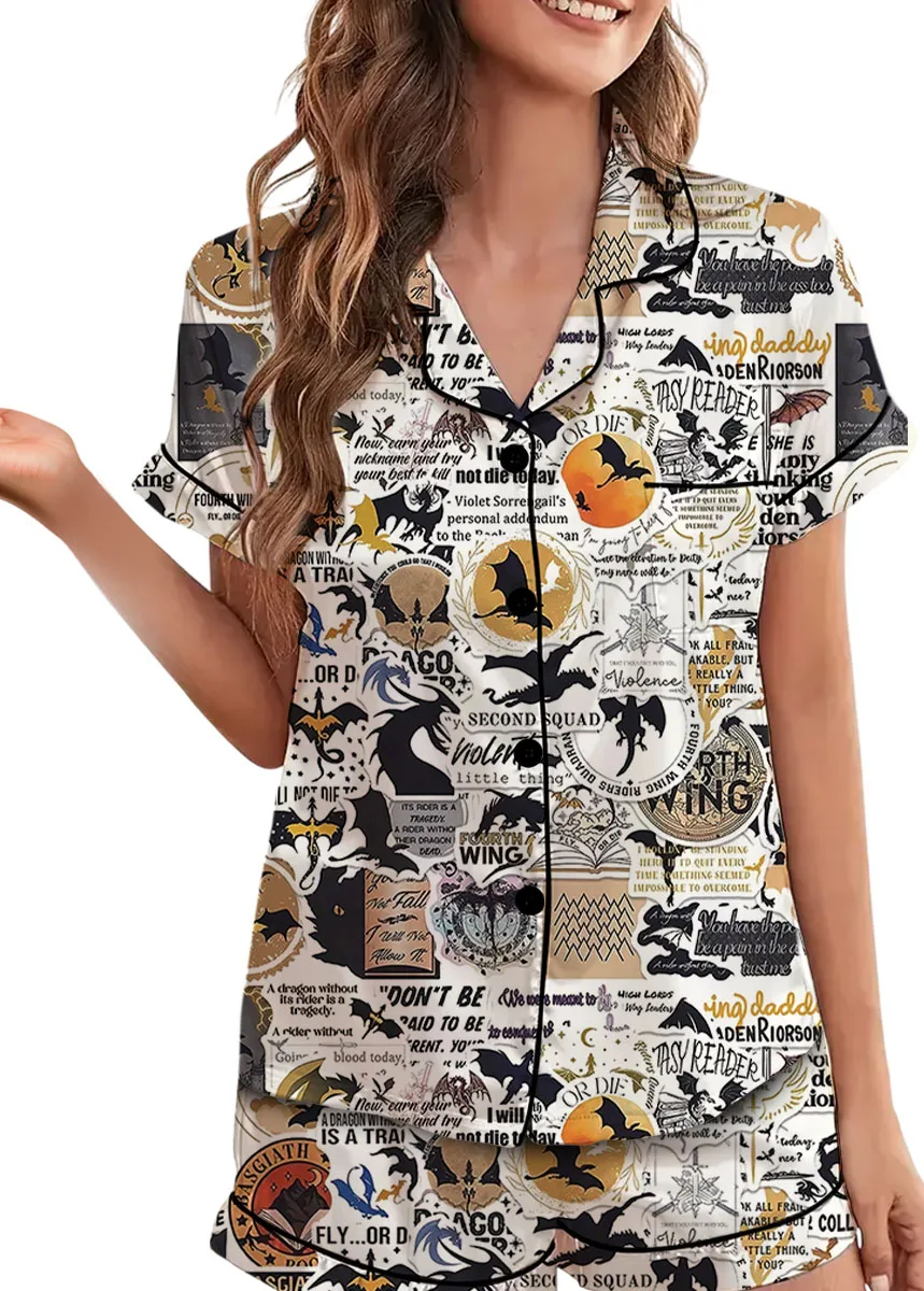 Women's Book Series Pajamas Set For Women, White Color, US Size S-5XL - Image 2