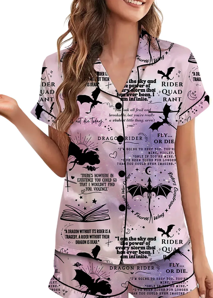 Women's Fantasy Bookish Pajamas Set For Women, Pastel Lilac Pink, US Size S-5XL - Image 4