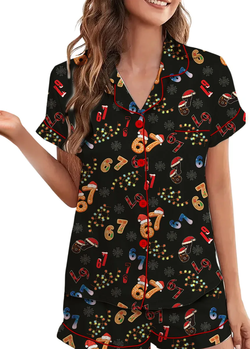 Trendy Six Seven Meme Christmas Satin Pajama Set, Santa Says Six Seven Pajamas Pants, Six Seven Satin Pajamas Set
