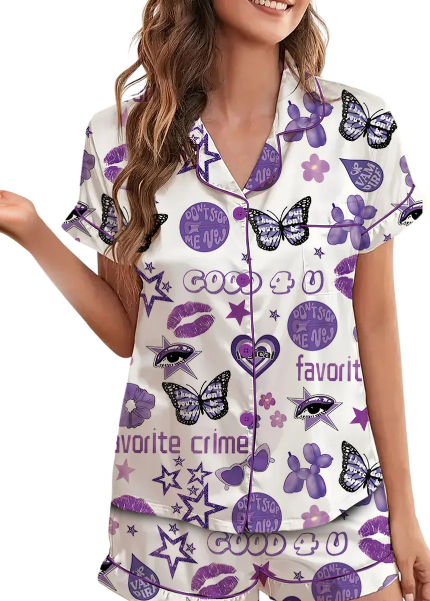 Women's Good 4U Favorite Crime Pajamas Set For Women, White Color, US Size S-5XL - Image 4