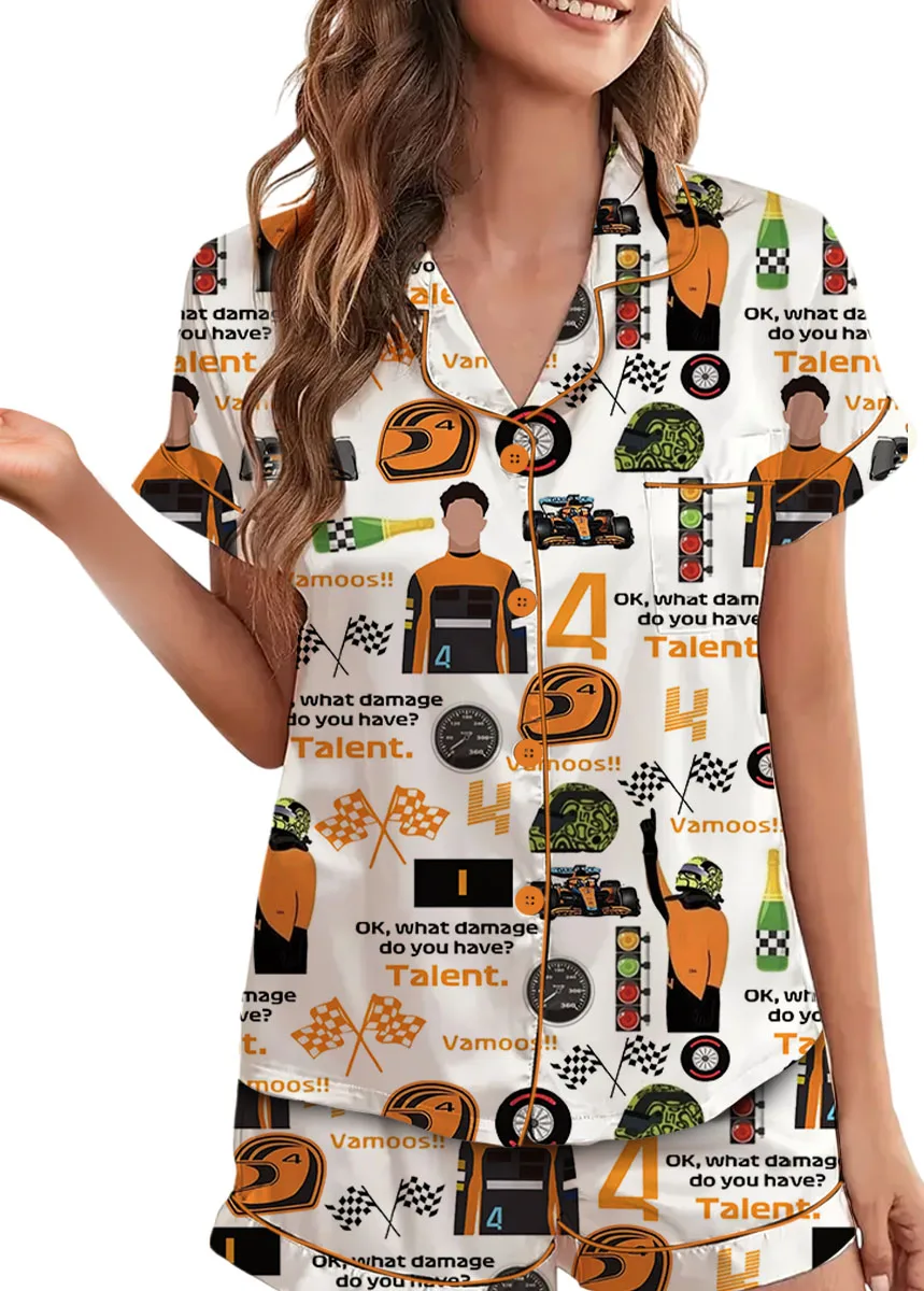 Racing Game F1 Satin Pajamas Set For Women - Image 7