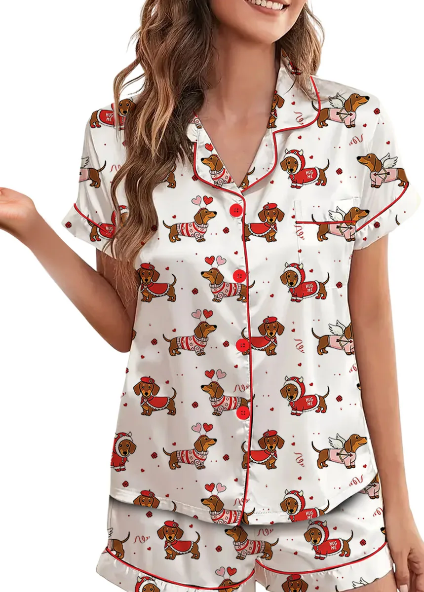 Women's Christmas Dachshund Satin Pajama Set For Women