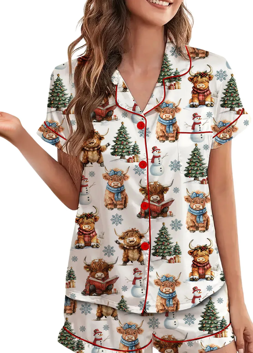Christmas Highland Cow Pajamas Set, Cute Christmas Cow Pajamas, Western Xmas