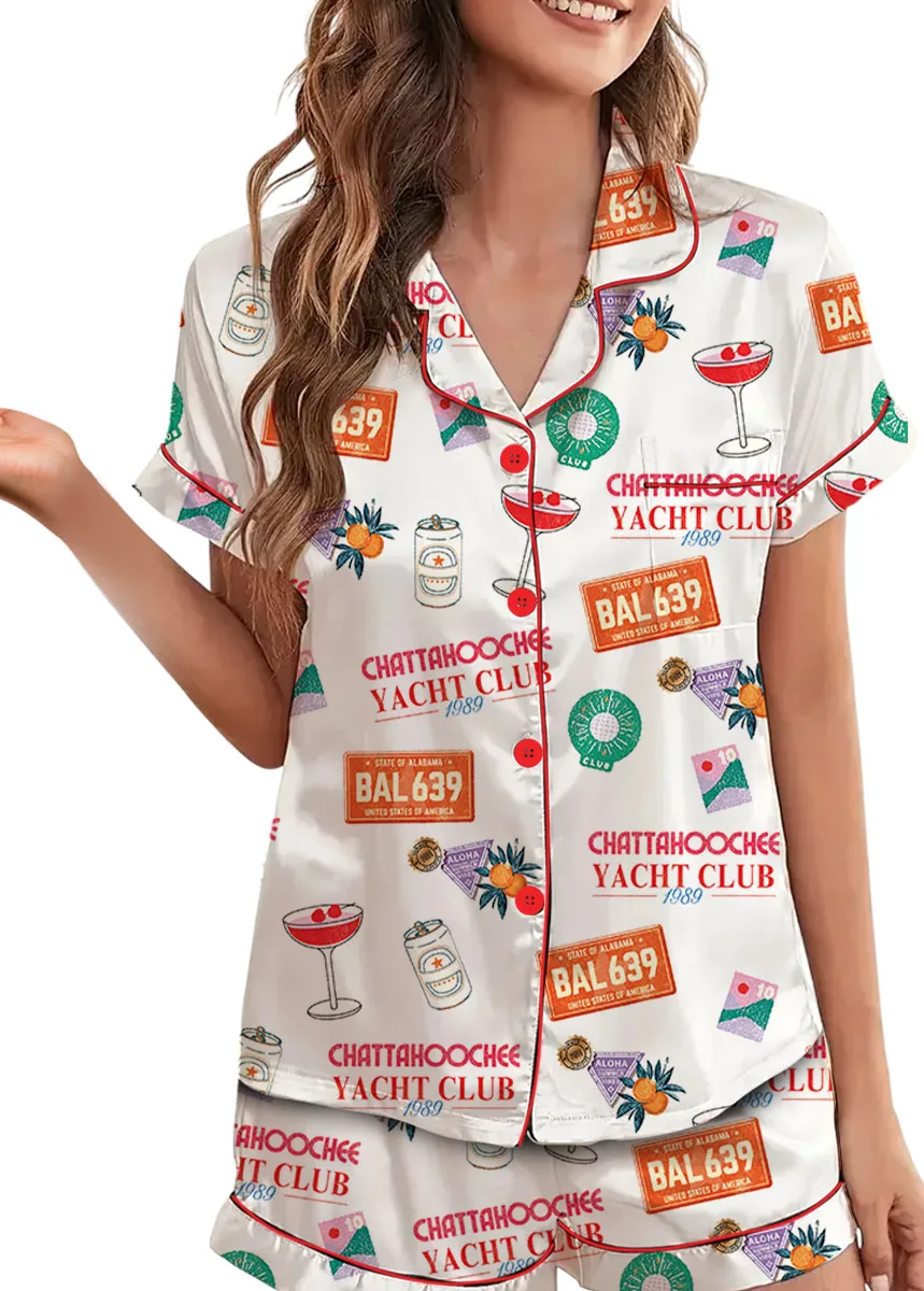 Women’s Chattahoochee Yacht Club Satin Pajamas Set For Women, White Color, US Size S-5XL - Image 3