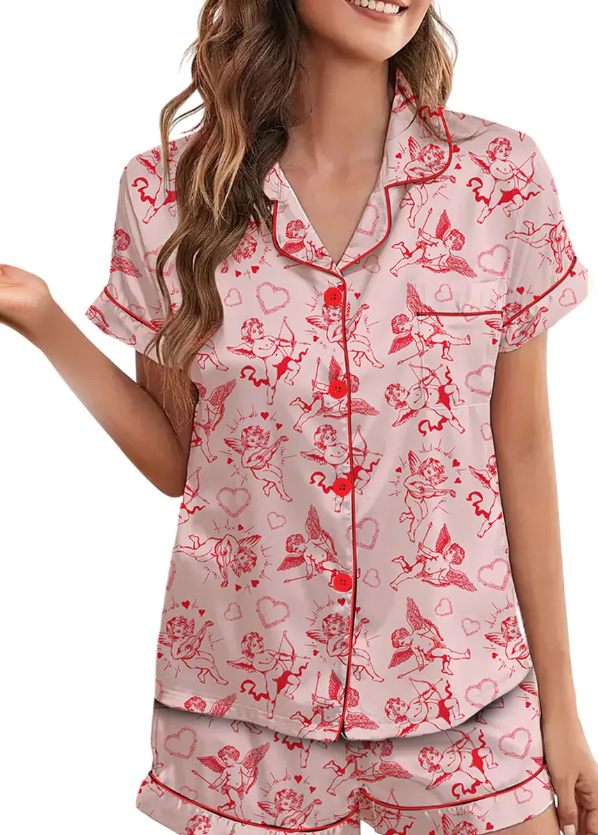 Romantic Valentine's Day Satin Pajamas Set For Women