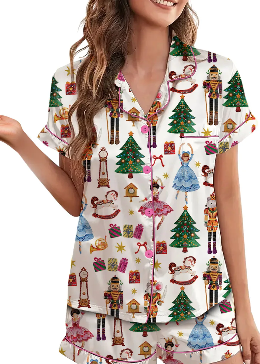 Nutcracker Ballet Satin Pajamas Set, Christmas Pajamas, Christmas Nutcracker Pajamas, Nutcracker Pajamas, Family Christmas Cozy Season Pjs