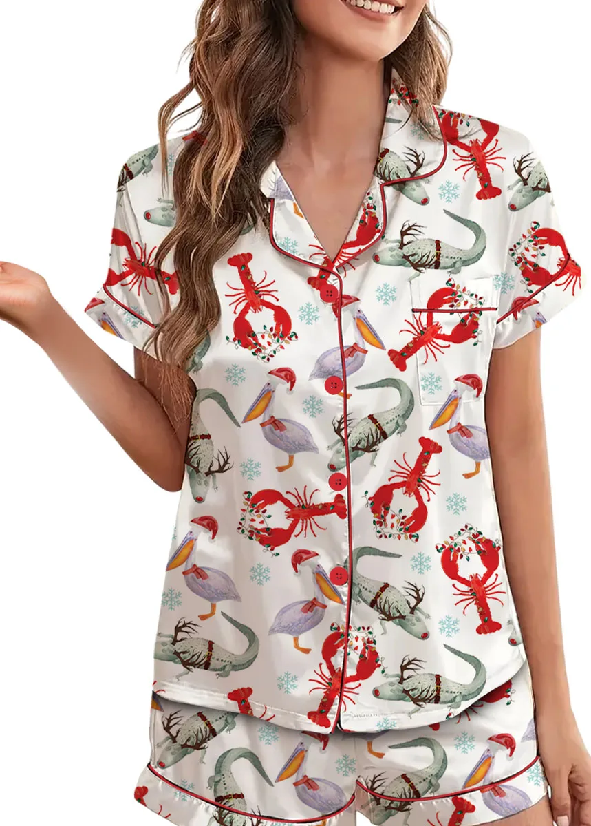 Cajun Louisiana Christmas Pajama Set For Women And Kids, Southern Holiday PJs, Crawfish Gator Xmas Sleepwear, Funny Cajun Christmas Outfit