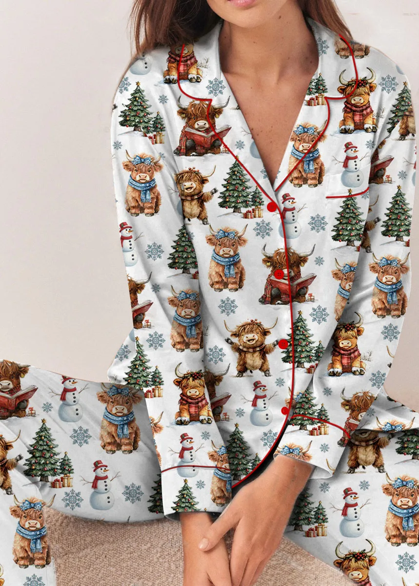 Christmas Highland Cow Pajamas Set, Cute Christmas Cow Pajamas, Western Xmas