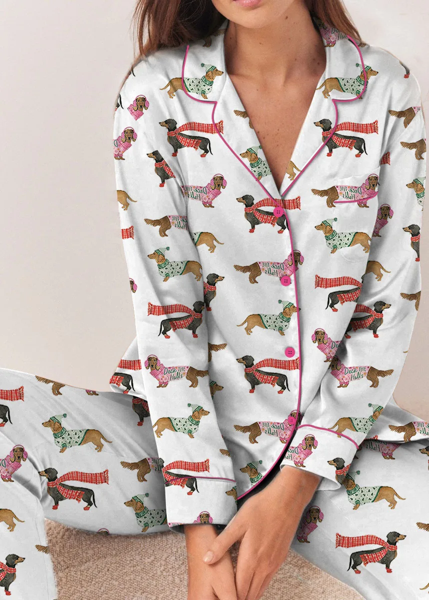 Women's Dachshund Cute Dog Satin Pajama Set For Women