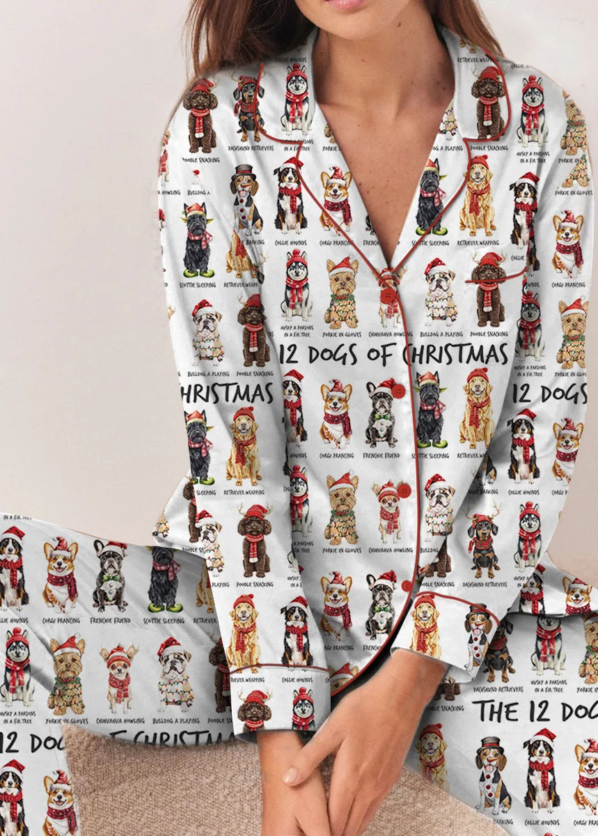 The 12 Dogs Of Christmas Satin Pajamas Set For Women