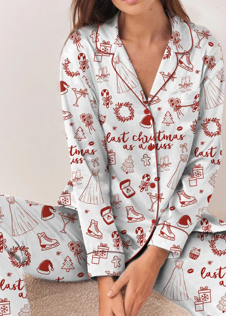 Women’s Christmas Bride To Be Last Christmas As A Miss Satin Pajama Set
