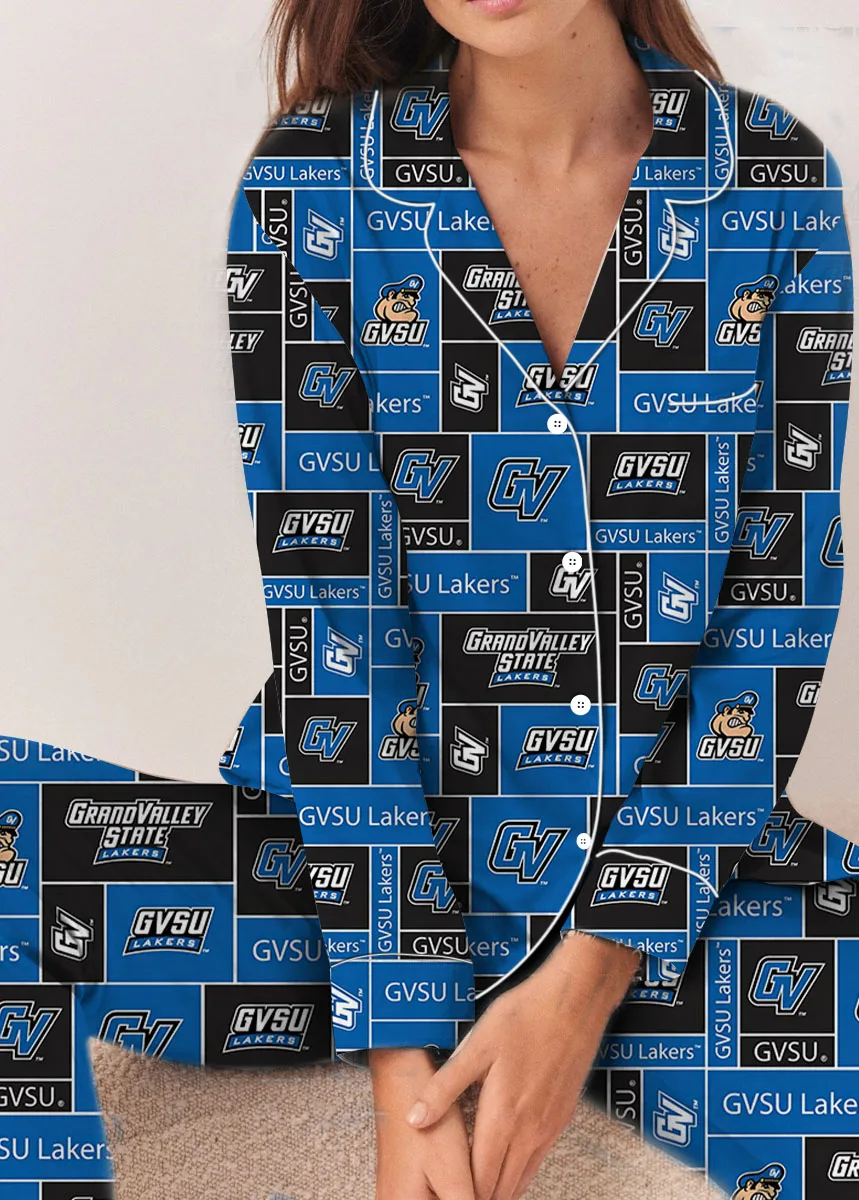 Valley State University Lakers GVSU College Royal Blue Satin Pajama Set For Women - Image 9