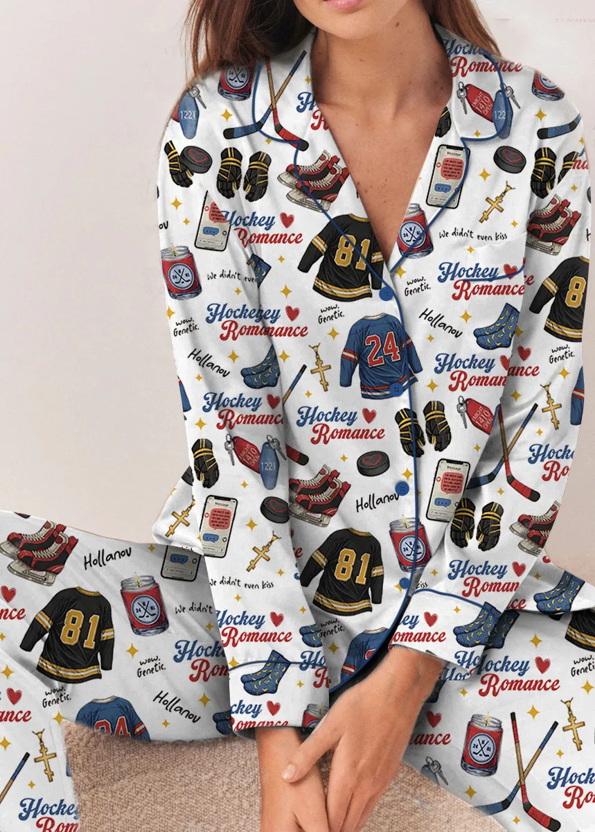 Hockey Romance Satin Pajamas Set For Women - Image 10