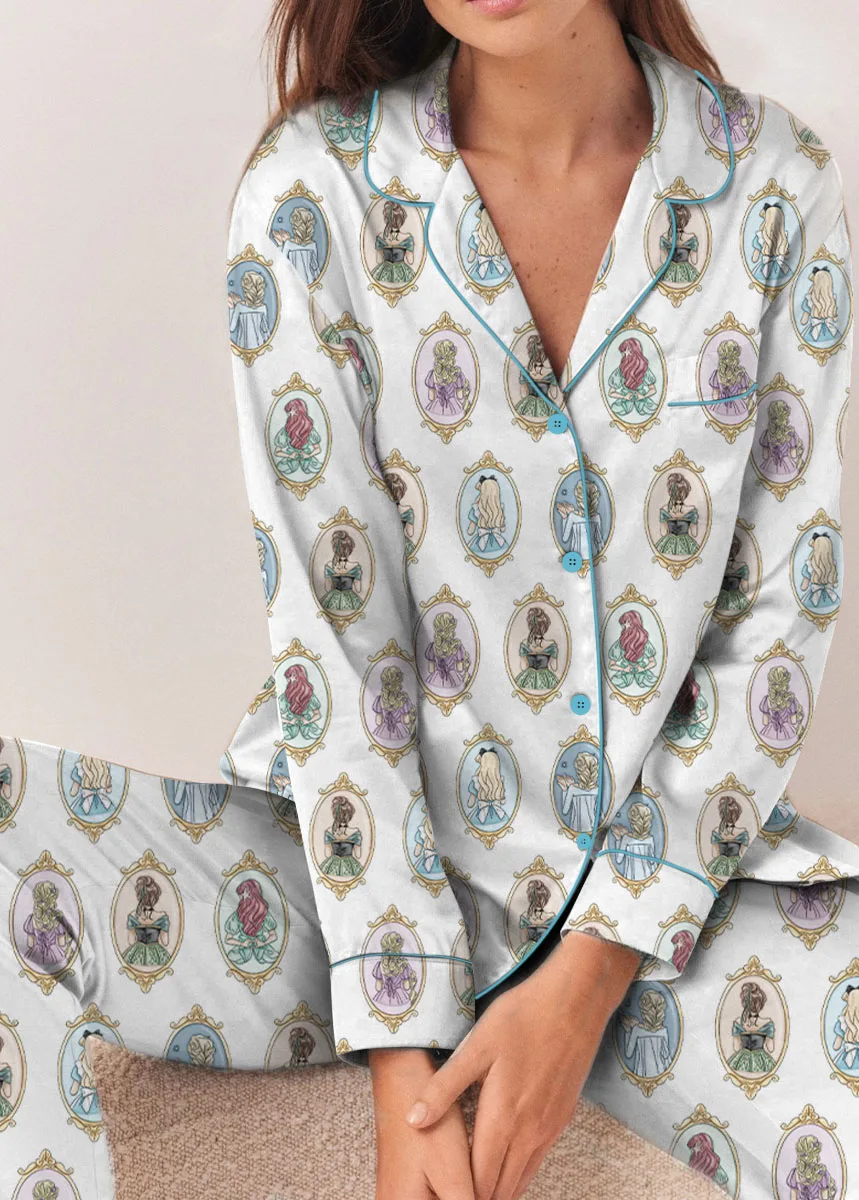 Women's Princesses Mirror Back View Iron Satin Pajamas Set For Women, White Color, US Size S-5XL - Image 11