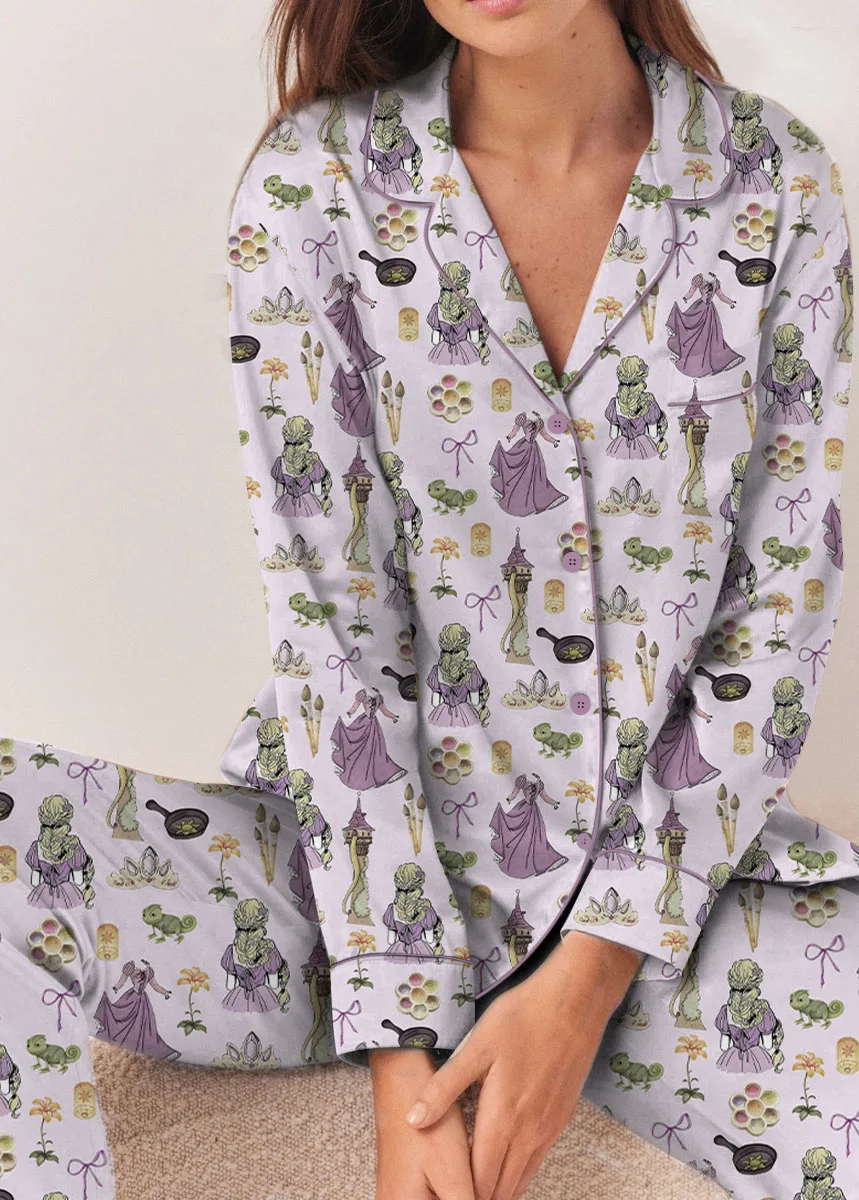 Women's Princesses Back View Pajamas Set For Women, Pastel Lilac Pink Color, US Size S-5XL - Image 10