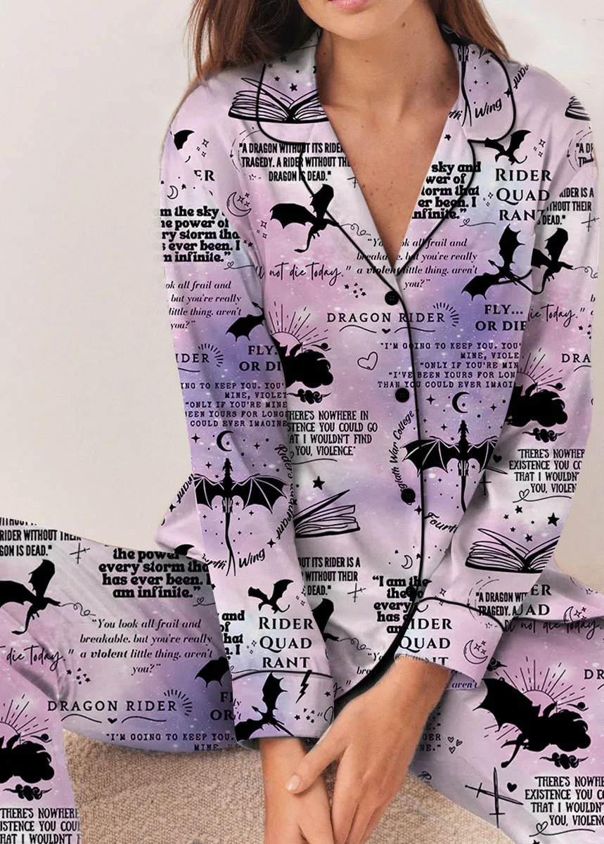 Women's Fantasy Bookish Pajamas Set For Women, Pastel Lilac Pink, US Size S-5XL - Image 9