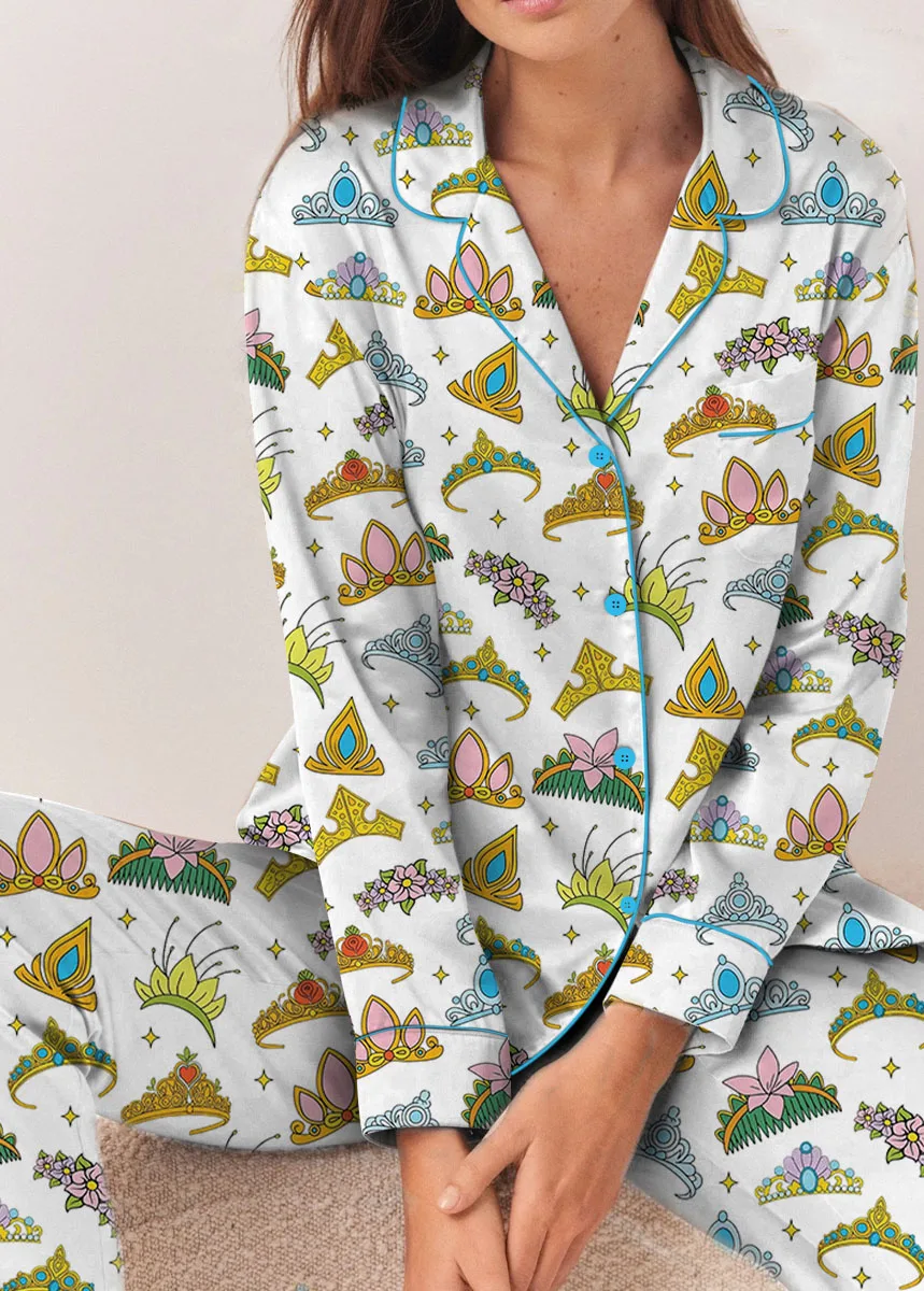 Women's Princess Crown Pajamas Set For Women, White Color, US Size S-5XL - Image 9