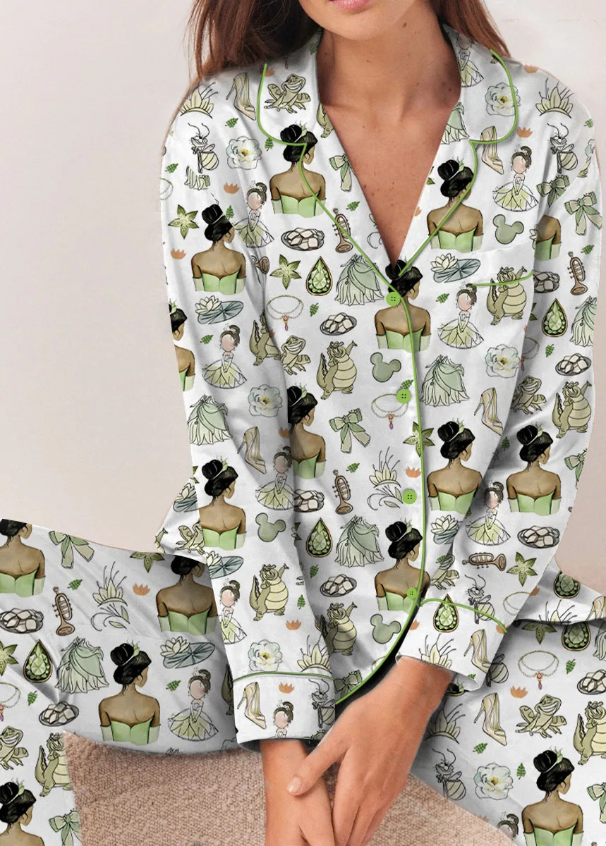 Women’s Princess And The Frog Satin Pajamas Set, White Color, US Size S-5XL - Image 11