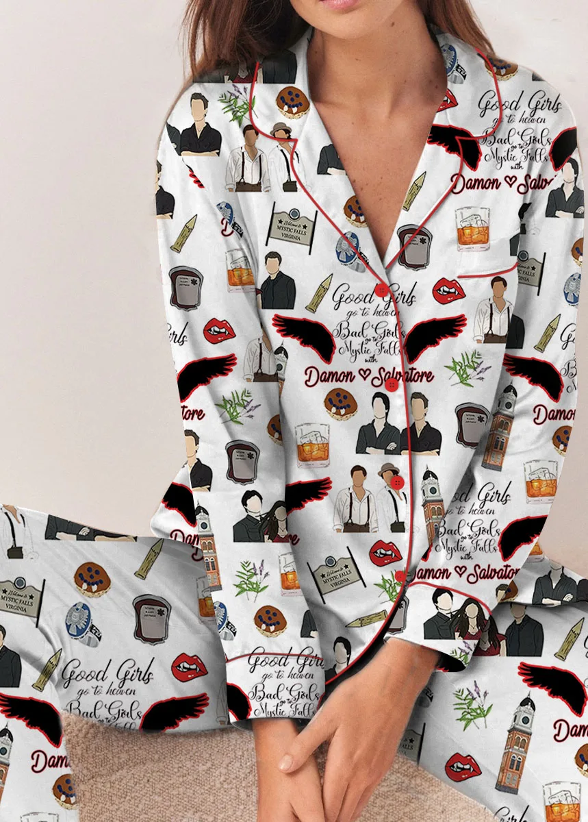 Vampire Diaries TV Series Satin Pajamas Set For Women