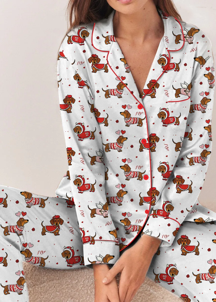 Women's Christmas Dachshund Satin Pajama Set For Women