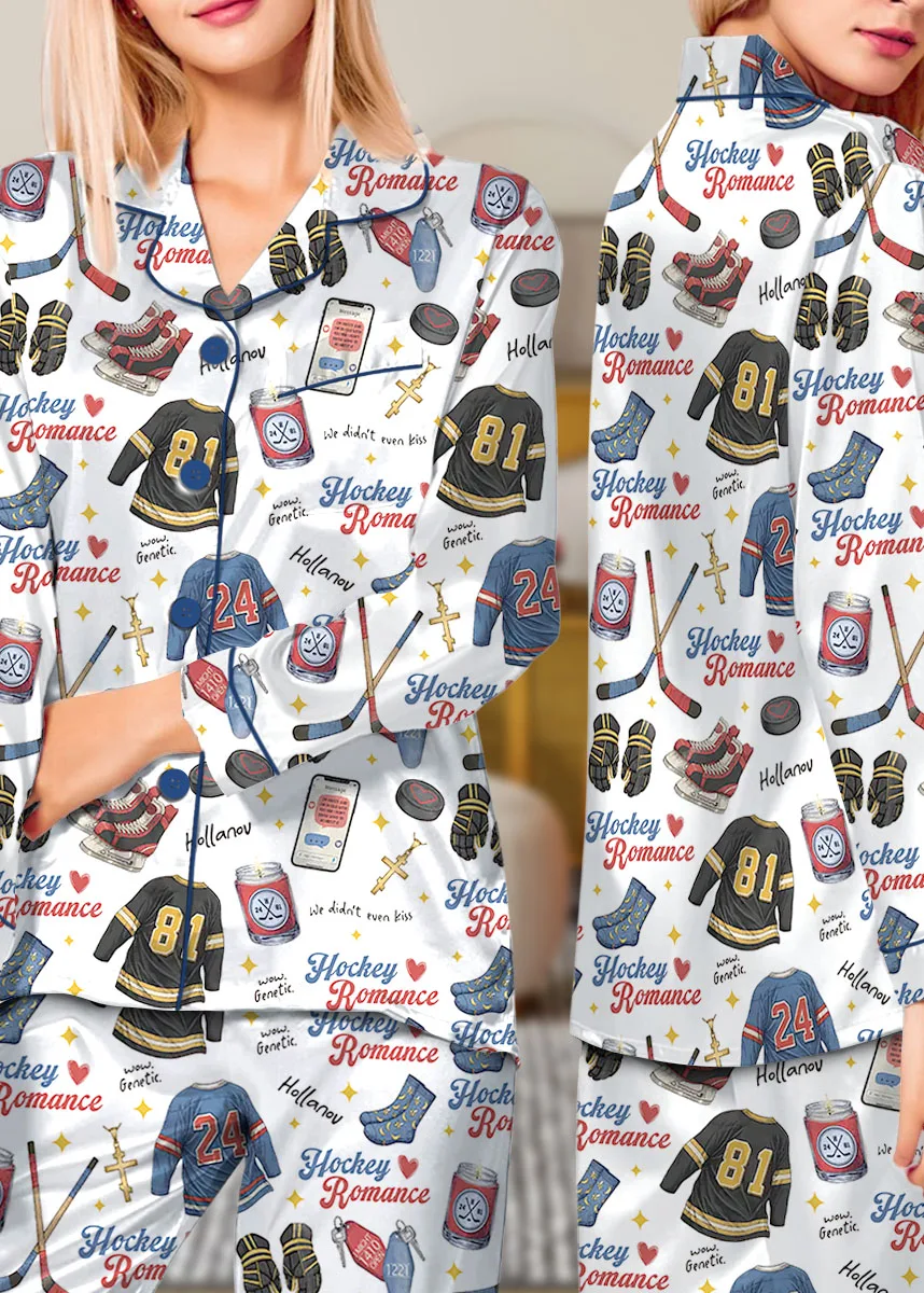 Hockey Romance Satin Pajamas Set For Women - Image 11