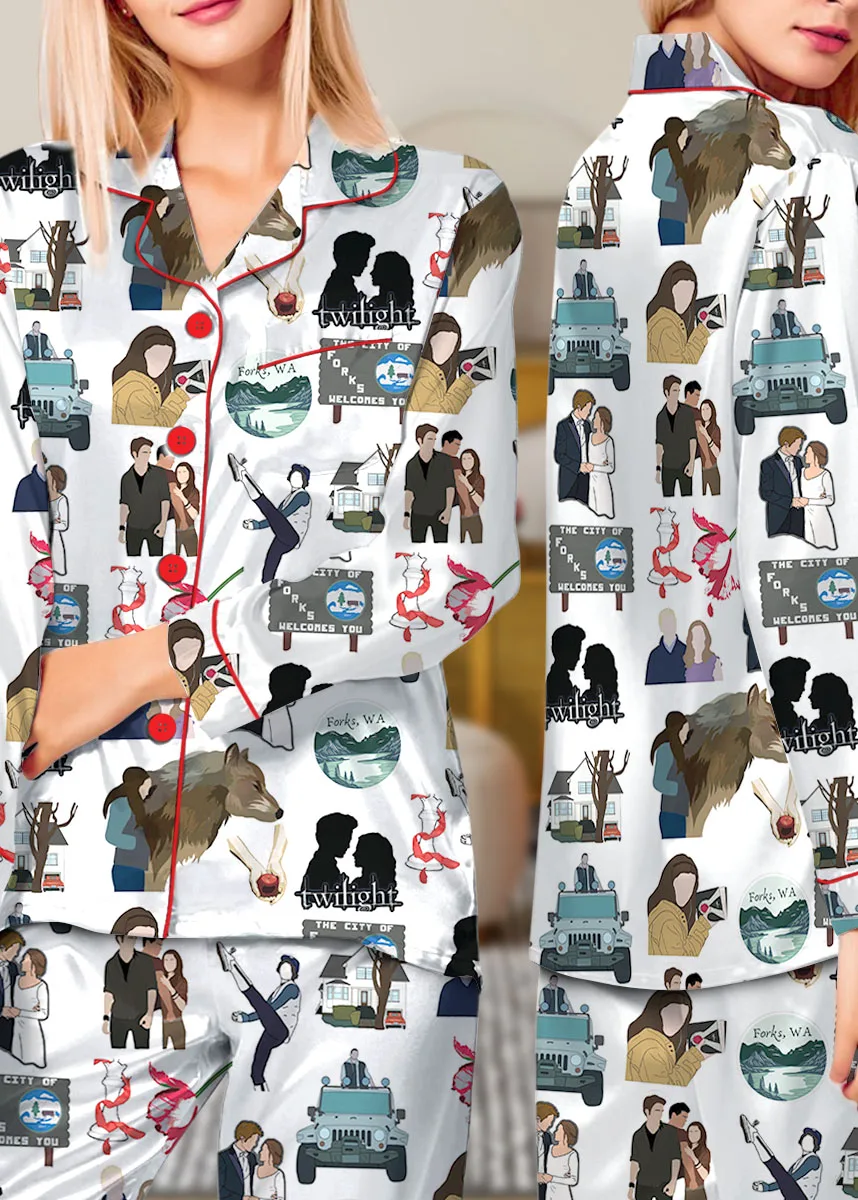 Twilight Inspired City Of Forks Satin Pajamas Set