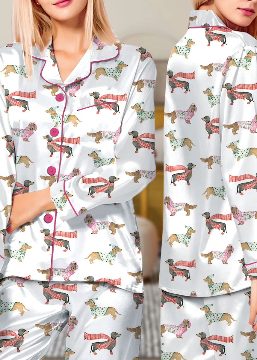 Women's Dachshund Cute Dog Satin Pajama Set For Women