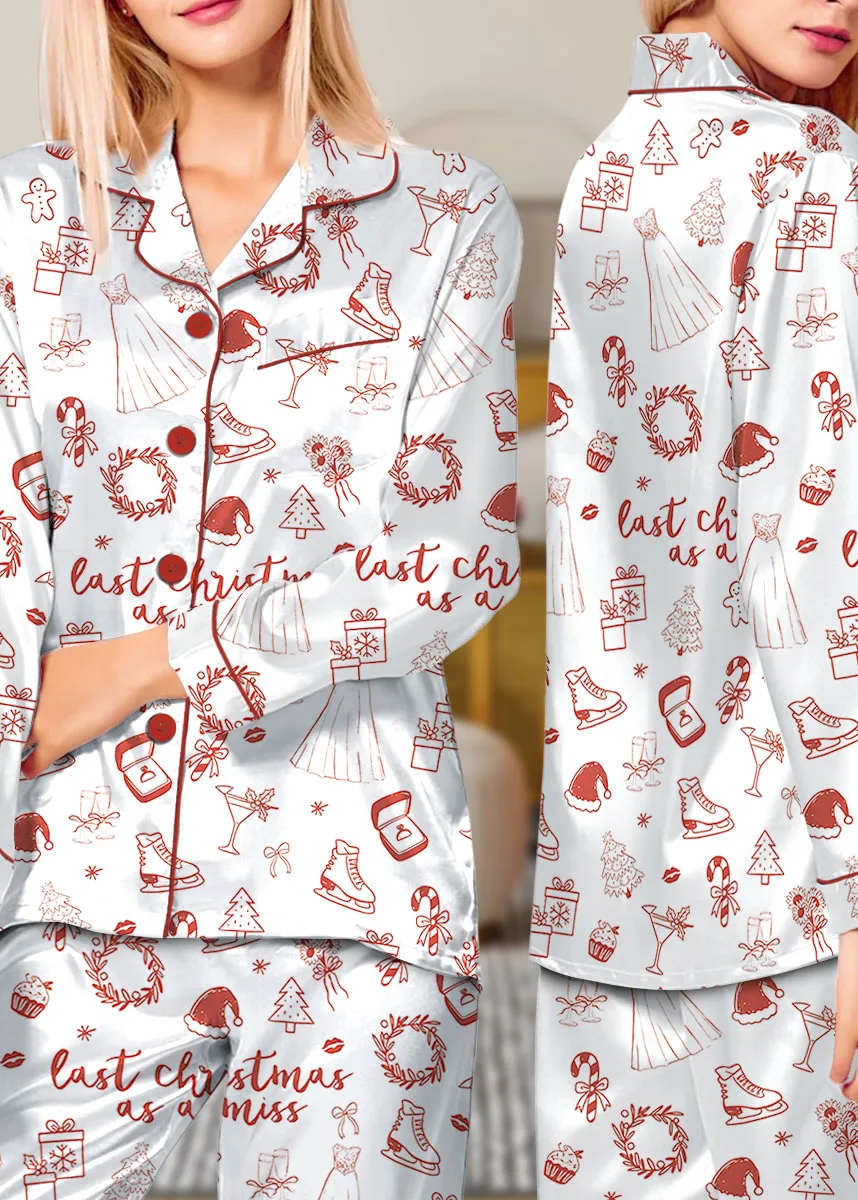 Women’s Christmas Bride To Be Last Christmas As A Miss Satin Pajama Set