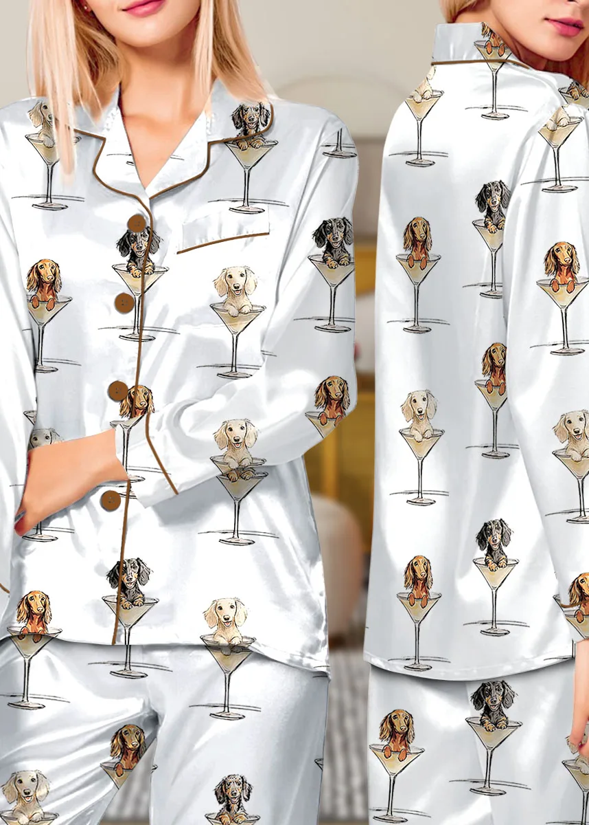 Women’s Dachshund Teeni Weeni Espresso Martini Satin Pajamas Set For Women - Image 9