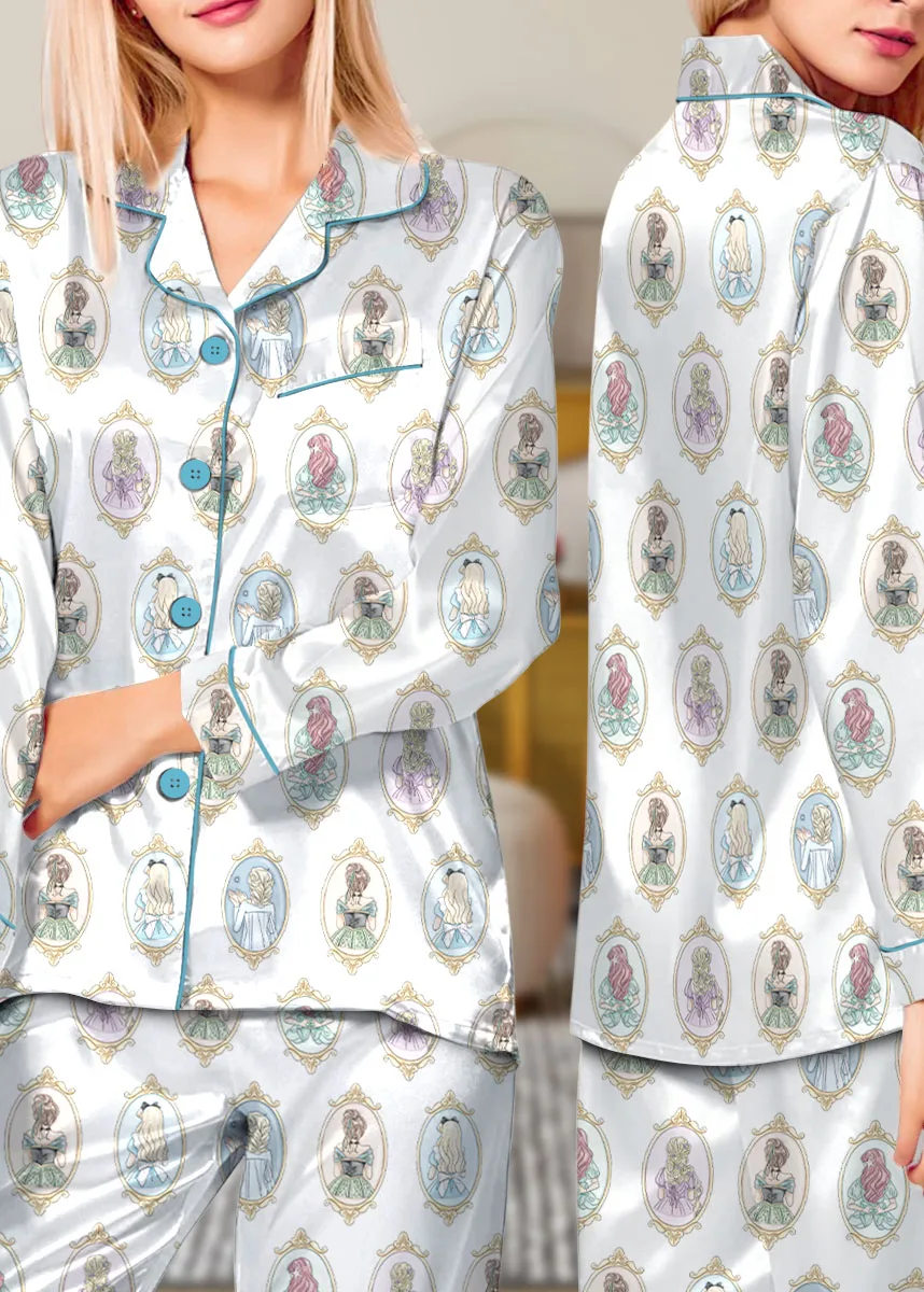 Women's Princesses Mirror Back View Iron Satin Pajamas Set For Women, White Color, US Size S-5XL - Image 10
