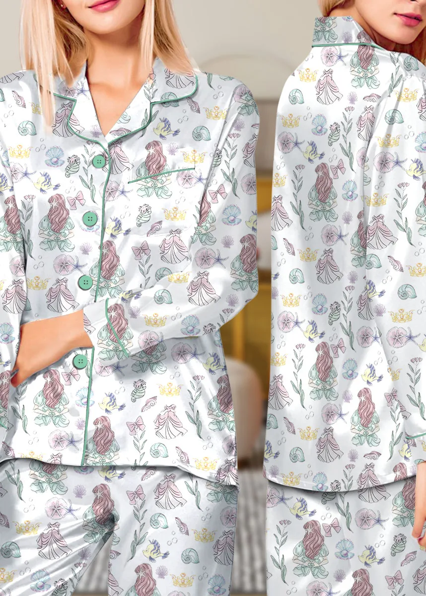Women's Princesses Back View Pajamas Set For Women, White Color, US Size S-5XL - Image 10