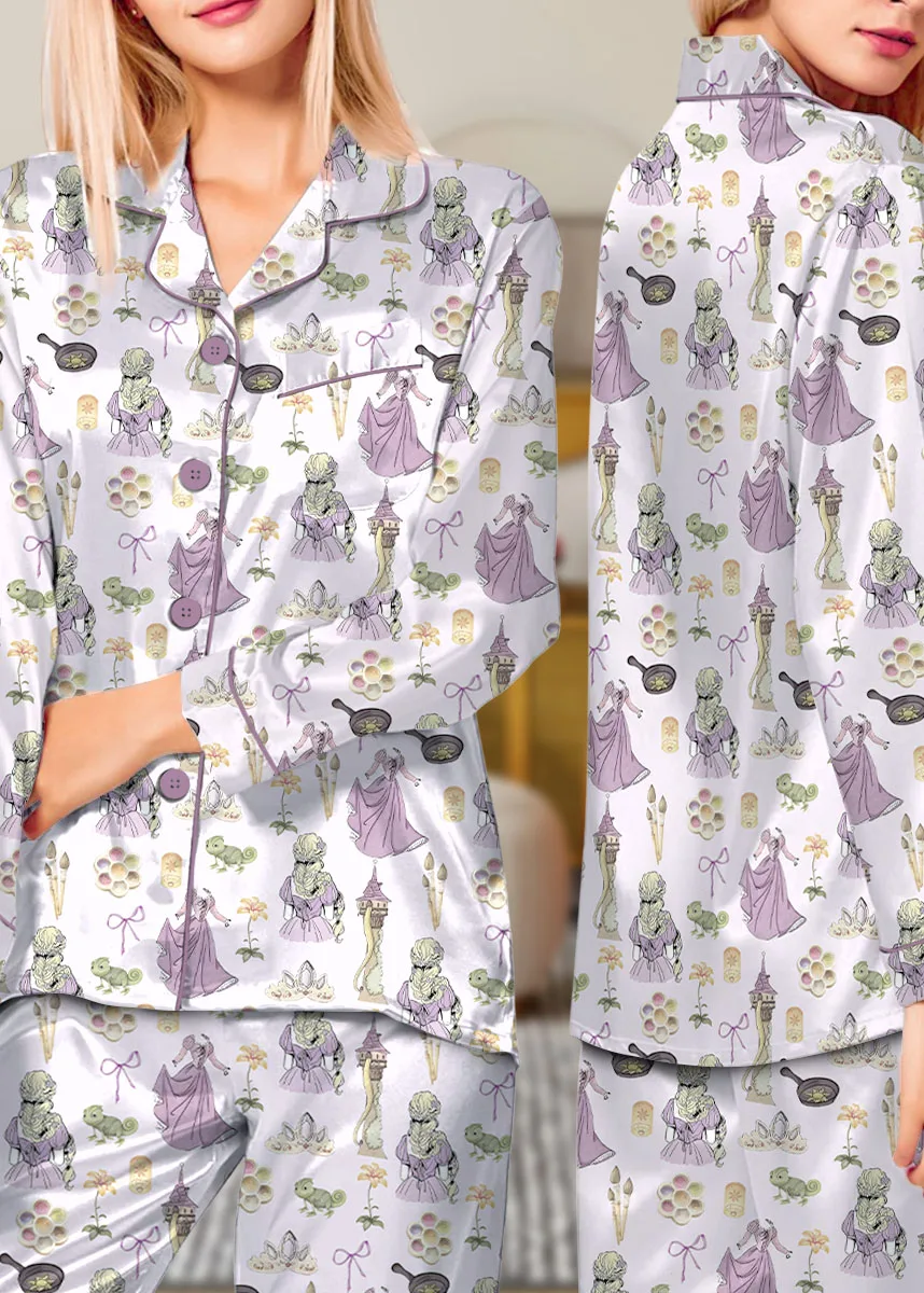 Women's Princesses Back View Pajamas Set For Women, Pastel Lilac Pink Color, US Size S-5XL - Image 11