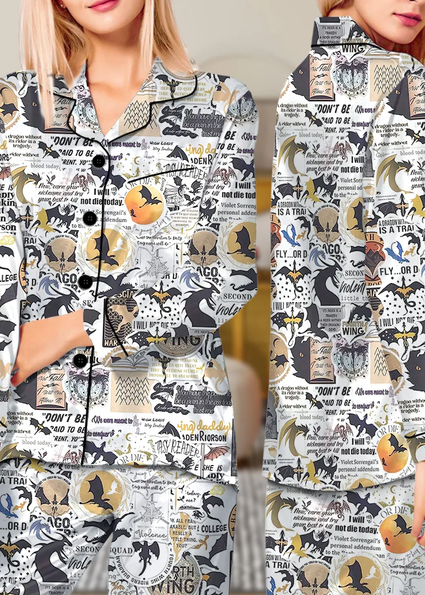 Women's Book Series Pajamas Set For Women, White Color, US Size S-5XL - Image 9