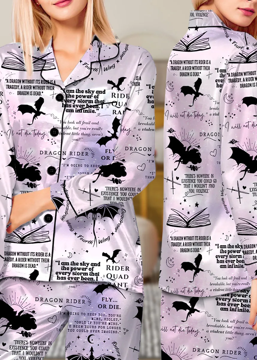 Women's Fantasy Bookish Pajamas Set For Women, Pastel Lilac Pink, US Size S-5XL - Image 11