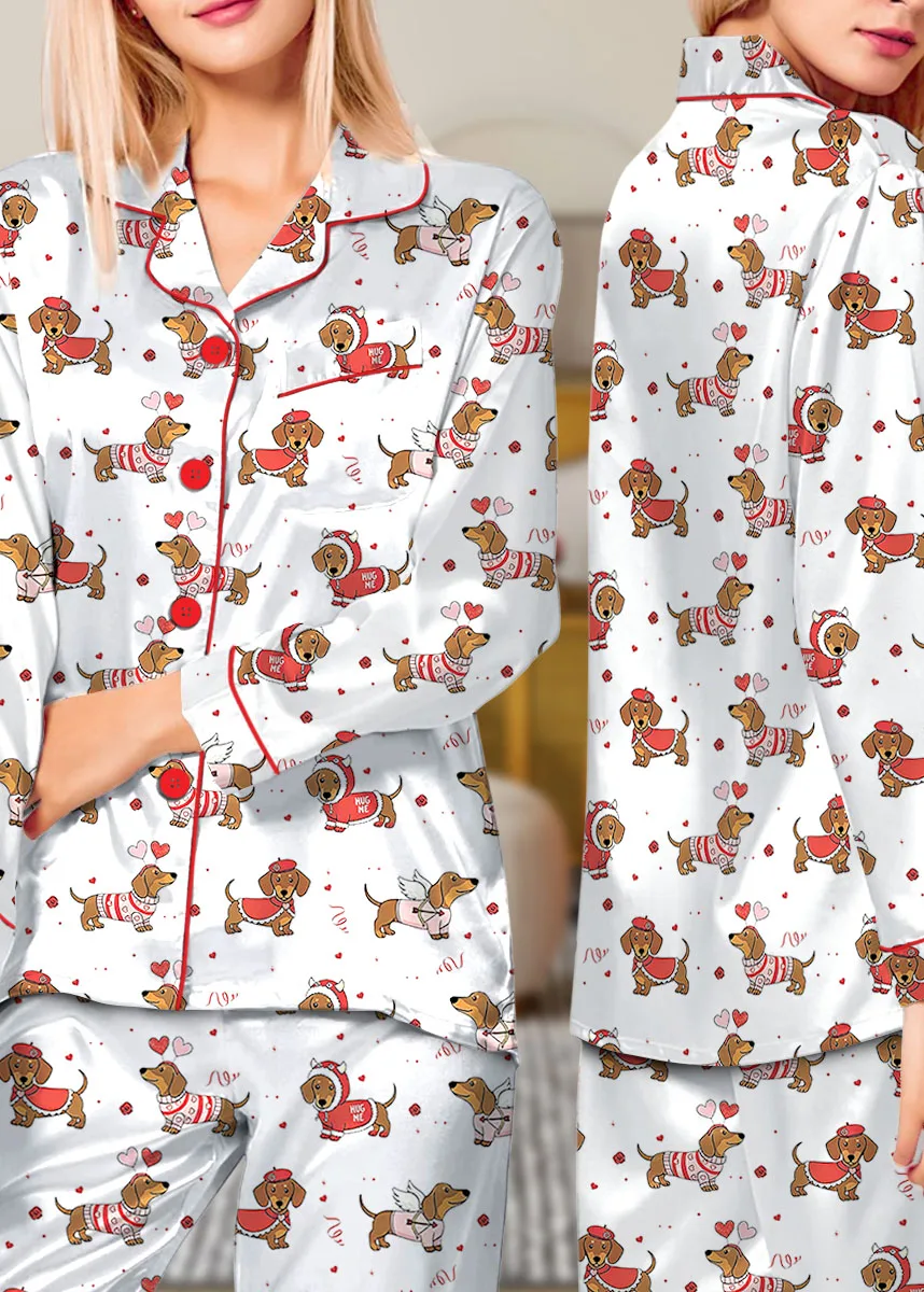 Women's Christmas Dachshund Satin Pajama Set For Women