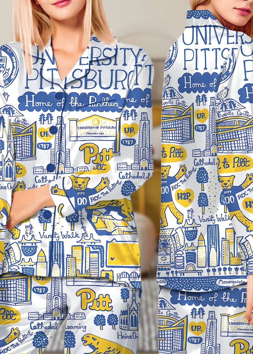 University Of Pittsburgh Satin Pajama Set For Women - Image 7