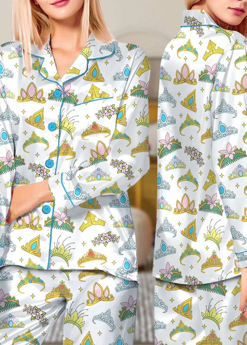 Women's Princess Crown Pajamas Set For Women, White Color, US Size S-5XL - Image 10