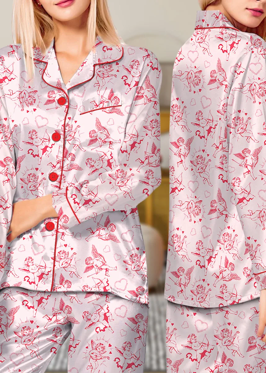 Romantic Valentine's Day Satin Pajamas Set For Women
