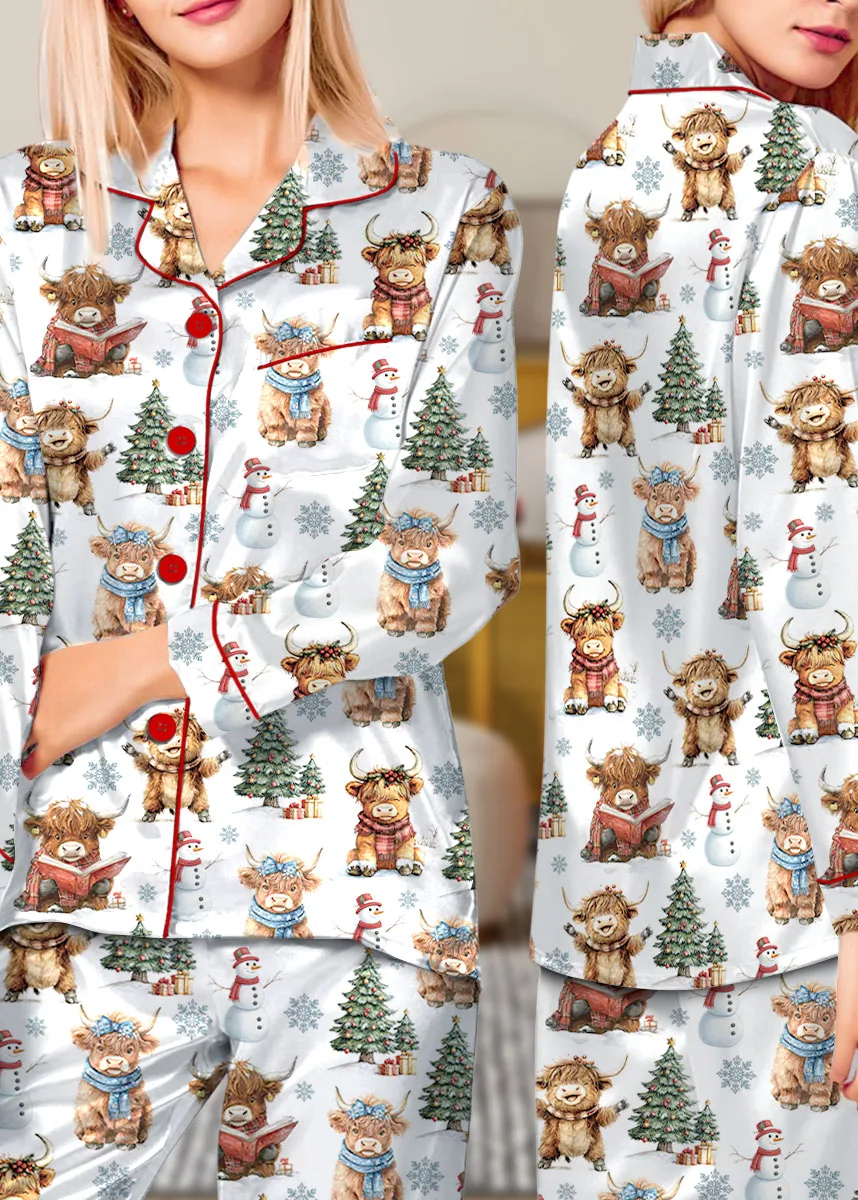 Christmas Highland Cow Pajamas Set, Cute Christmas Cow Pajamas, Western Xmas