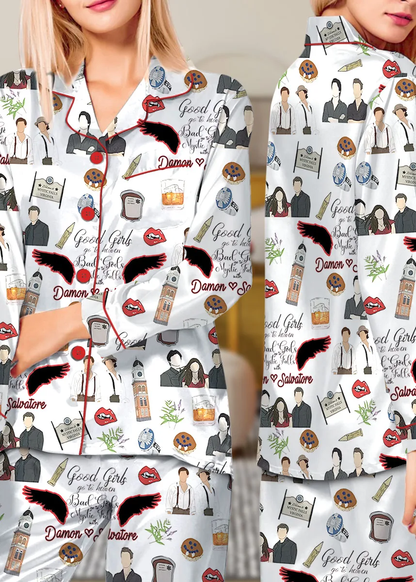 Vampire Diaries TV Series Satin Pajamas Set For Women