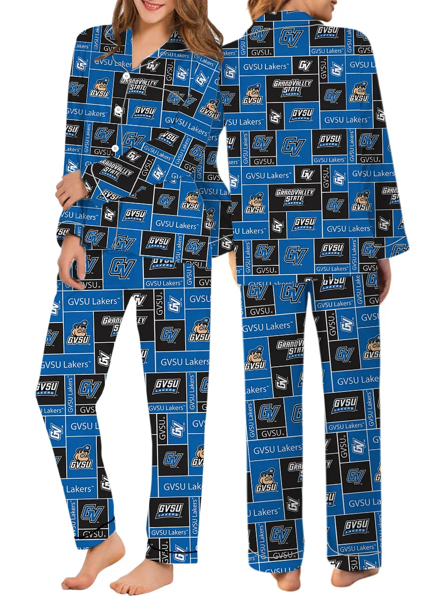 Valley State University Lakers GVSU College Royal Blue Satin Pajama Set For Women - Image 10