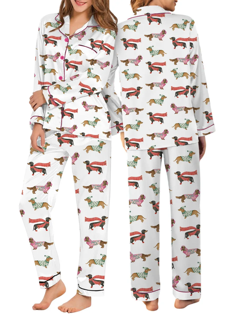 Women's Dachshund Cute Dog Satin Pajama Set For Women