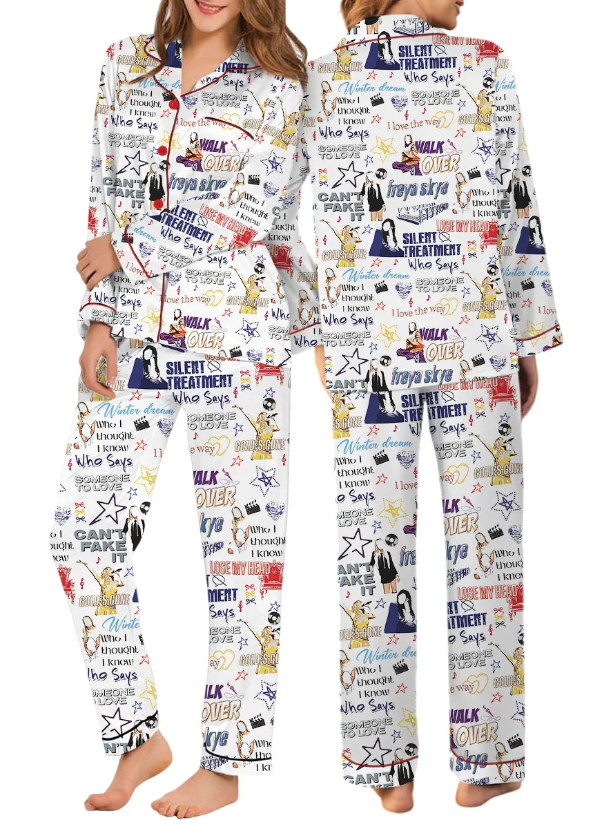 Aesthetic Star Satin Pajamas Set For Women - Image 12