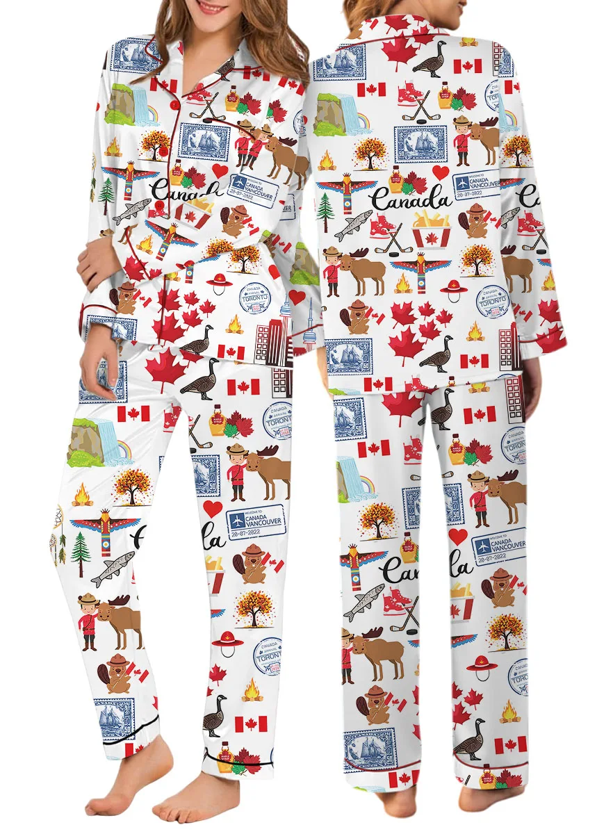 Women's Canada Travel Satin Pajamas Set For Women - Image 9